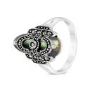 Sterling Silver 925 Ring Embedded With Natural Blue Shell And Marcasite Stones