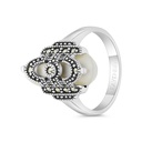 Sterling Silver 925 Ring Embedded With Natural White Shell And Marcasite Stones