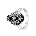 Sterling Silver 925 Ring Embedded With Natural Black Agate And Marcasite Stones