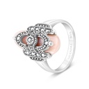 Sterling Silver 925 Ring Embedded With Natural Pink Shell And Marcasite Stones