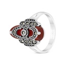 Sterling Silver 925 Ring Embedded With Natural Aqiq And Marcasite Stones