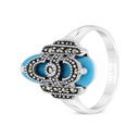 Sterling Silver 925 Ring Embedded With Natural Processed Turquoise And Marcasite Stones