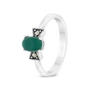 Sterling Silver 925 Ring Embedded With Natural Green Agate And Marcasite Stones