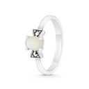 Sterling Silver 925 Ring Embedded With Natural White Shell And Marcasite Stones