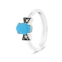 Sterling Silver 925 Ring Embedded With Natural Processed Turquoise And Marcasite Stones