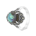 Sterling Silver 925 Ring Embedded With Natural Blue Shell And Marcasite Stones