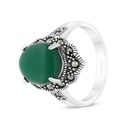 Sterling Silver 925 Ring Embedded With Natural Green Agate And Marcasite Stones