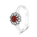 Sterling Silver 925 Ring Embedded With Natural Aqiq And Marcasite Stones