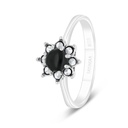 Sterling Silver 925 Ring Embedded With Natural Black Agate And Marcasite Stones