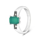 Sterling Silver 925 Ring Embedded With Natural Green Agate And Marcasite Stones