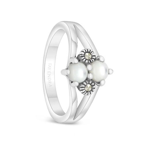 Sterling Silver 925 Ring Embedded With Natural White Shell And Marcasite Stones