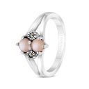 Sterling Silver 925 Ring Embedded With Natural Pink Shell And Marcasite Stones