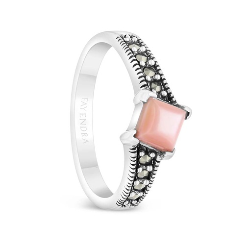 Sterling Silver 925 Ring Embedded With Natural Pink Shell And Marcasite Stones