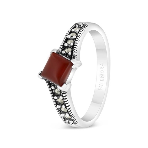 Sterling Silver 925 Ring Embedded With Natural Aqiq And Marcasite Stones