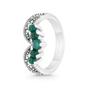 Sterling Silver 925 Ring Embedded With Natural Green Agate And Marcasite Stones