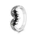 Sterling Silver 925 Ring Embedded With Natural Black Agate And Marcasite Stones