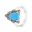 Sterling Silver 925 Ring Embedded With Natural Processed Turquoise And Marcasite Stones