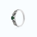 Sterling Silver 925 Ring Embedded With Natural Green Agate And Marcasite Stones