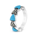 Sterling Silver 925 Ring Embedded With Natural Processed Turquoise And Marcasite Stones