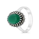 Sterling Silver 925 Ring Embedded With Natural Green Agate And Marcasite Stones