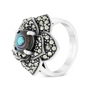 Sterling Silver 925 Ring Embedded With Natural Blue Shell And Marcasite Stones