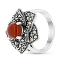 Sterling Silver 925 Ring Embedded With Natural Aqiq And Marcasite Stones