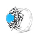 Sterling Silver 925 Ring Embedded With Natural Processed Turquoise And Marcasite Stones