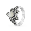 Sterling Silver 925 Ring Embedded With Natural White Shell And Marcasite Stones