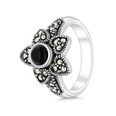 Sterling Silver 925 Ring Embedded With Natural Black Agate And Marcasite Stones