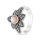 Sterling Silver 925 Ring Embedded With Natural Pink Shell And Marcasite Stones