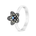 Sterling Silver 925 Ring Embedded With Natural Blue Shell And Marcasite Stones