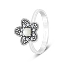 Sterling Silver 925 Ring Embedded With Natural White Shell And Marcasite Stones