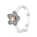 Sterling Silver 925 Ring Embedded With Natural Pink Shell And Marcasite Stones