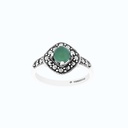 Sterling Silver 925 Ring Embedded With Natural Green Agate And Marcasite Stones