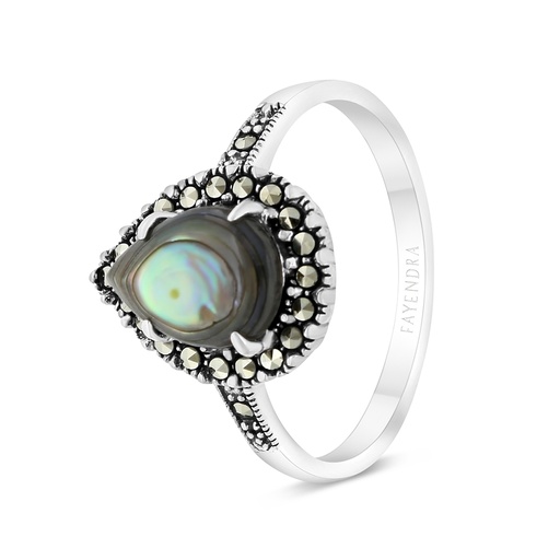 Sterling Silver 925 Ring Embedded With Natural Blue Shell And Marcasite Stones