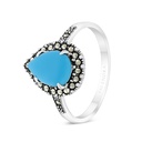 Sterling Silver 925 Ring Embedded With Natural Processed Turquoise And Marcasite Stones