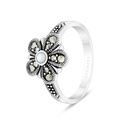 Sterling Silver 925 Ring Embedded With Natural White Shell And Marcasite Stones