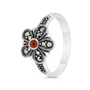 Sterling Silver 925 Ring Embedded With Natural Aqiq And Marcasite Stones