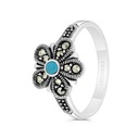 Sterling Silver 925 Ring Embedded With Natural Processed Turquoise And Marcasite Stones