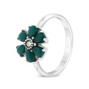 Sterling Silver 925 Ring Embedded With Natural Green Agate And Marcasite Stones