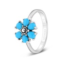 Sterling Silver 925 Ring Embedded With Natural Processed Turquoise And Marcasite Stones