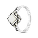 Sterling Silver 925 Ring Embedded With Natural White Shell And Marcasite Stones