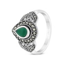 Sterling Silver 925 Ring Embedded With Natural Green Agate And Marcasite Stones