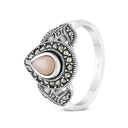 Sterling Silver 925 Ring Embedded With Natural Pink Shell And Marcasite Stones