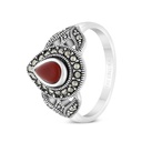 Sterling Silver 925 Ring Embedded With Natural Aqiq And Marcasite Stones