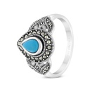 Sterling Silver 925 Ring Embedded With Natural Processed Turquoise And Marcasite Stones