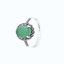 Sterling Silver 925 Ring Embedded With Natural Green Agate And Marcasite Stones