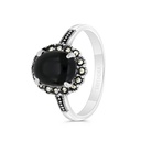 Sterling Silver 925 Ring Embedded With Natural Black Agate And Marcasite Stones