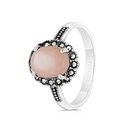 Sterling Silver 925 Ring Embedded With Natural Pink Shell And Marcasite Stones