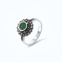 Sterling Silver 925 Ring Embedded With Natural Green Agate And Marcasite Stones